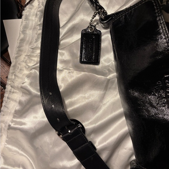 COACH Bleeker 12562 Shoulder Bag Black Patent Leather/Signature Canvas Medium - Picture 13 of 16